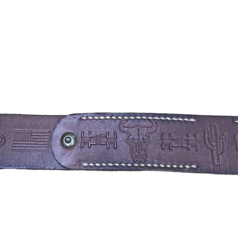 Vintage Western Texan Ranger Leather Belt Sq Brass Buckle Men 34-42 Width 1.5